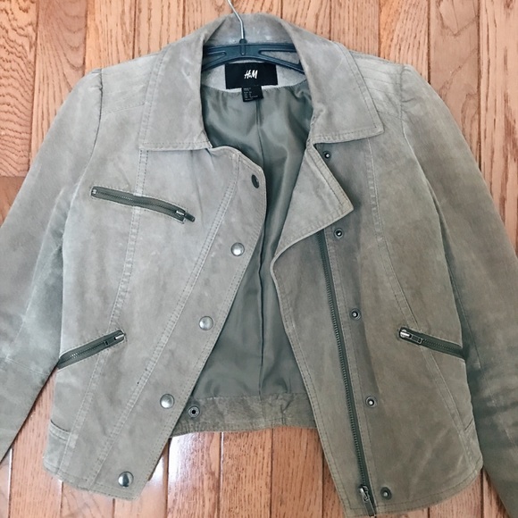 H&M Jackets & Blazers - H&M Moto Puff Sleeve Crop Suede Leather Jacket